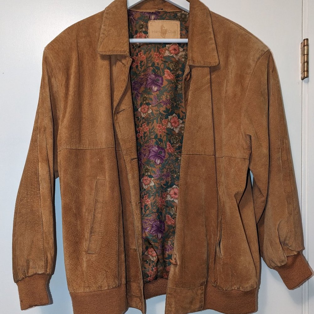 Vintage Hunt Club Genuine Brown Leather Ladies Jacket Medium Floral Lining